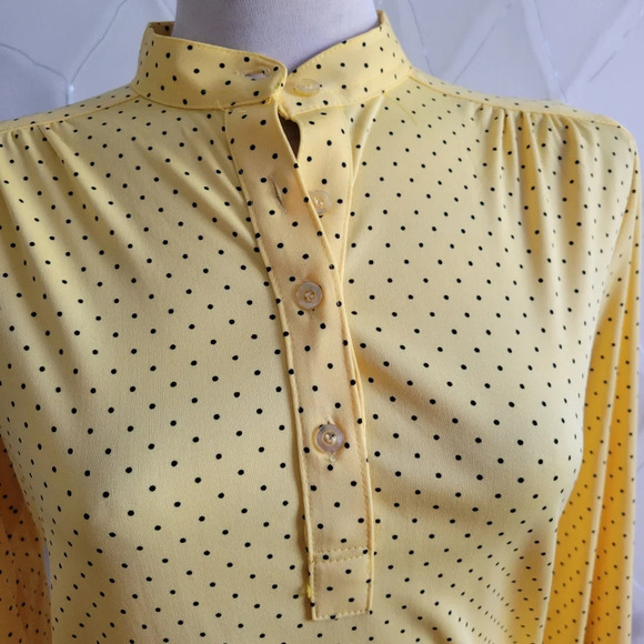 Vintage Polka-Dot Tunic Top / Yellow w/ Black / Fits Small - Picture 2 of 7